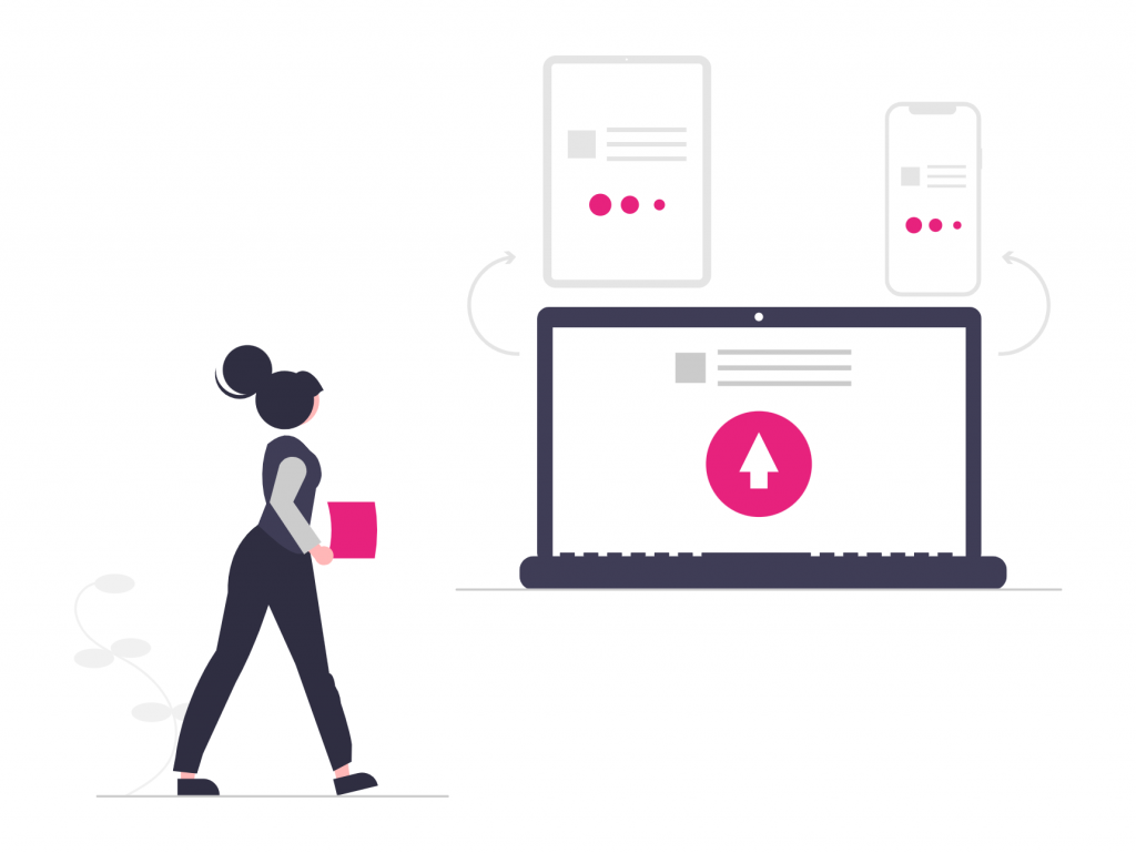 Personne devant un grand écran qui synchronise des données