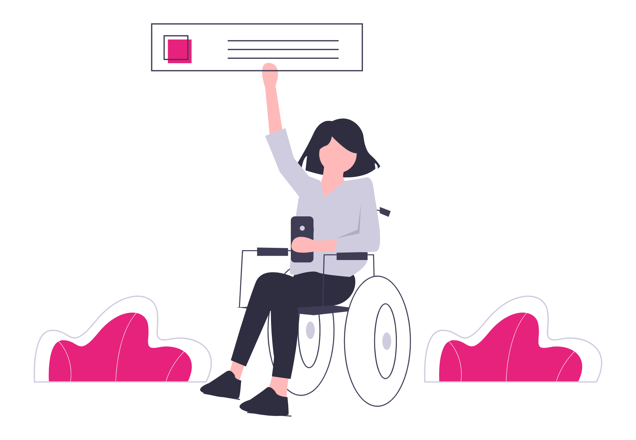 Personne en fauteuil roulant avec éléments aux couleurs de BPHR Conseil Cabinet Rh