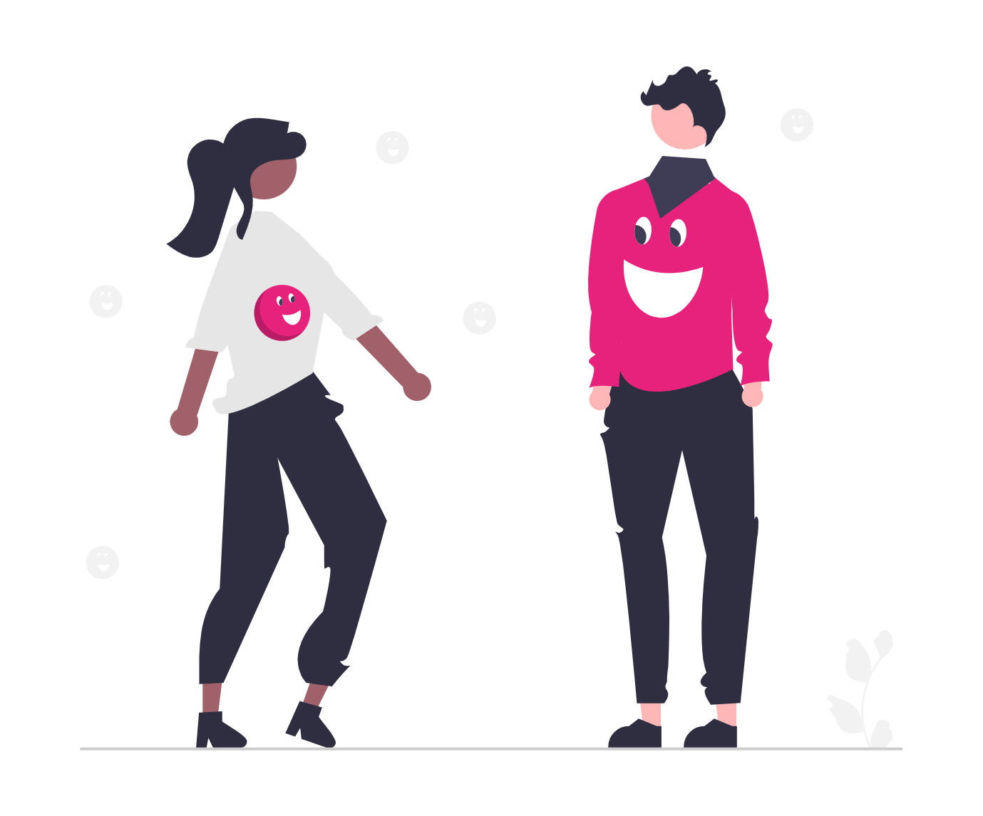 Une jeune femme et un jeune homme arborant des t shirts avec un smiley